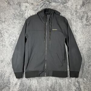 Simms Jacket Mens Small Black Guide Series Hooded Windbreaker Fishing Full Zip